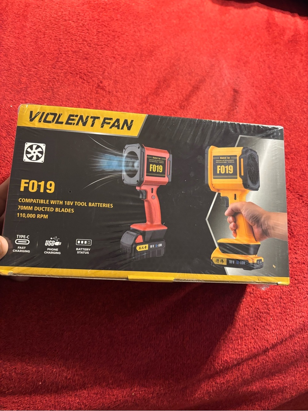 Violent Fan F019 Cordless Handheld Fan blower - 1- Red 110,000 RPM . New